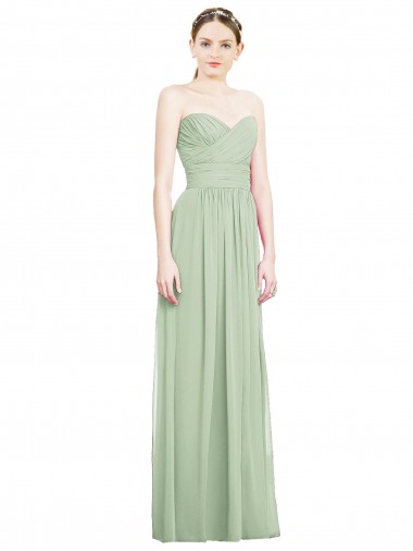 A-Line Strapless Soft Chiffon Long Sage Bridesmaid Dress Sydney
