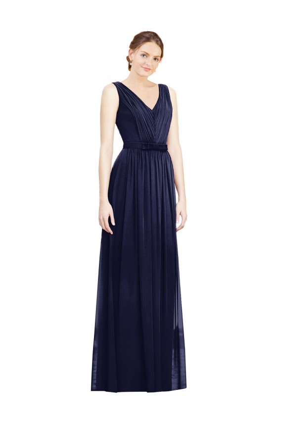 A-Line V-Neck Chiffon Long Dark Navy Bridesmaid Gowns Sydney