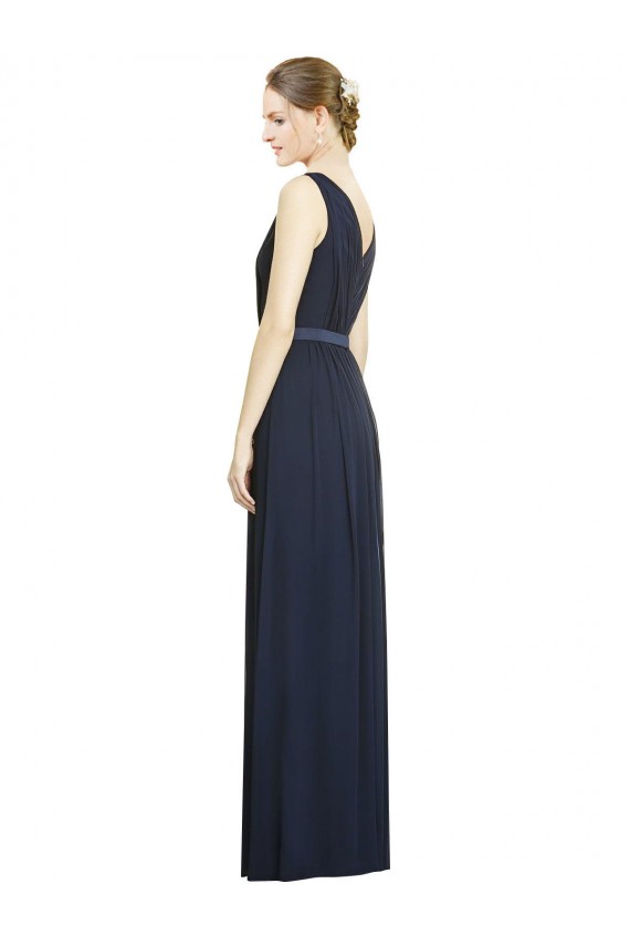 A-Line V-Neck Chiffon Long Dark Navy Bridesmaid Gowns Sydney