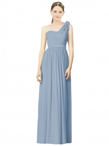 A-Line One Shoulder Soft Chiffon Long Dusty Blue Bridesmaid Dress Sydney