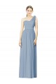 A-Line One Shoulder Soft Chiffon Long Dusty Blue Bridesmaid Dress Sydney