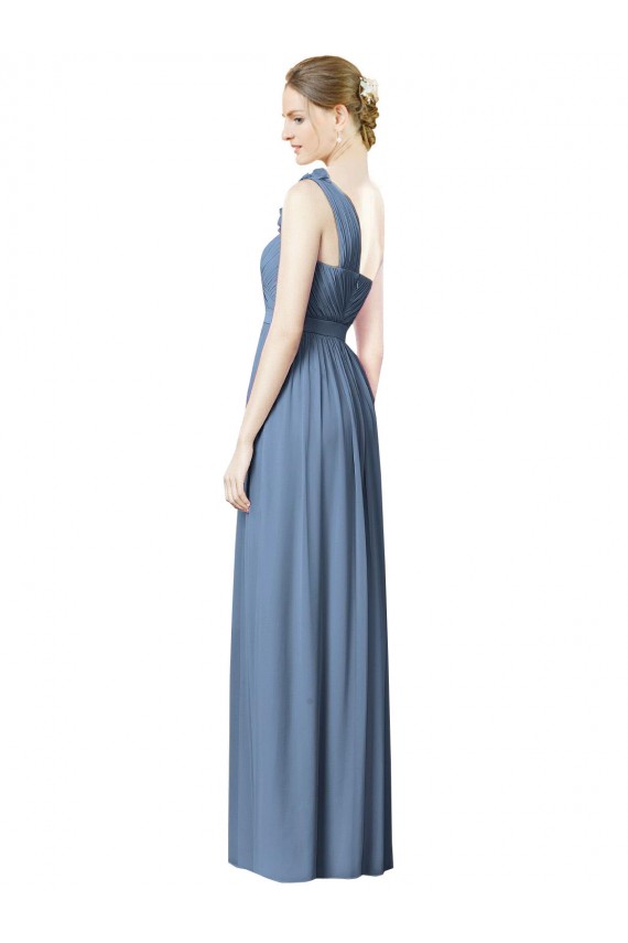 A-Line One Shoulder Soft Chiffon Long Dusty Blue Bridesmaid Dress Sydney