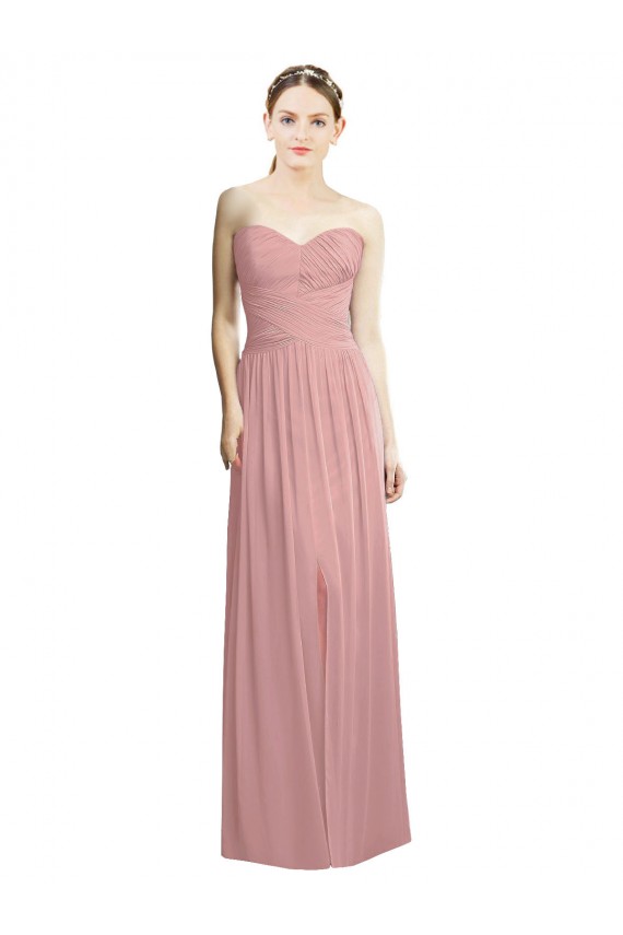 A-Line Strapless Chiffon Long Dusty Pink Bridesmaid Dress / Evening Dress Sydney