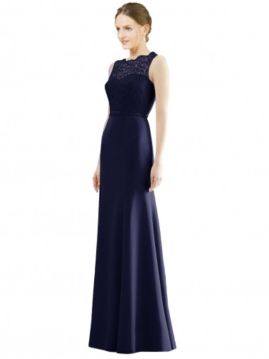 Mermaid Illusion Neck Soft Chiffon & Lace Long Dark Navy Bridesmaid Dress Sydney