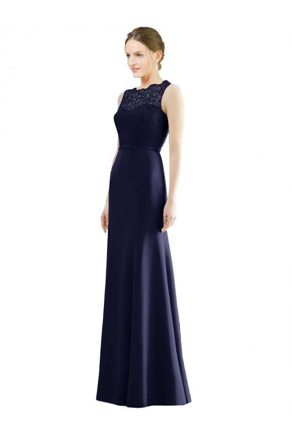 Mermaid Illusion Neck Soft Chiffon & Lace Long Dark Navy Bridesmaid Dress Sydney
