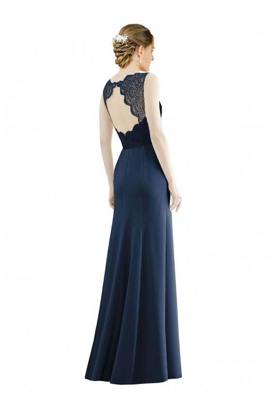 Mermaid Illusion Neck Soft Chiffon & Lace Long Dark Navy Bridesmaid Dress Sydney