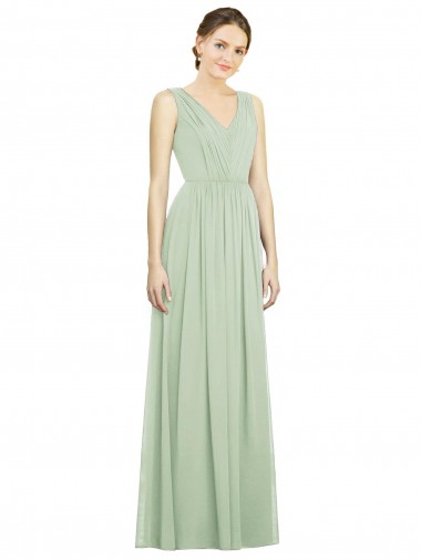 A-Line V-Neck Soft Chiffon Long Sage Bridesmaid Dress Sydney