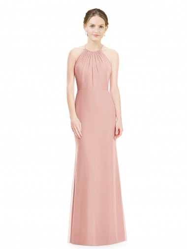 Mermaid Halter Neck Soft Chiffon Long Bliss Pink Bridesmaid Dress Sydney