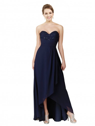A-Line Sweetheart Soft Chiffon Long Dark Navy High Low Bridesmaid Dress Sydney