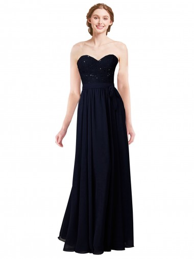 A-Line Sweetheart Soft Chiffon Long Dark Navy Formal Dress / Bridesmaid Dress Sydney