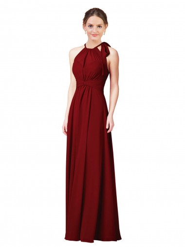 Sheath Halter Neck Soft Chiffon Long Burgundy Bridesmaid Dress Sydney
