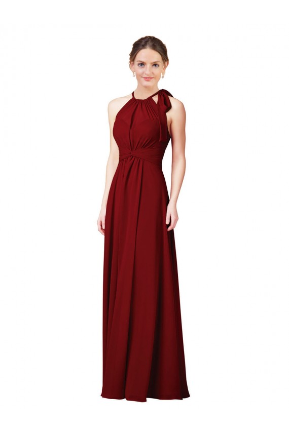 Sheath Halter Neck Soft Chiffon Long Burgundy Bridesmaid Dress Sydney