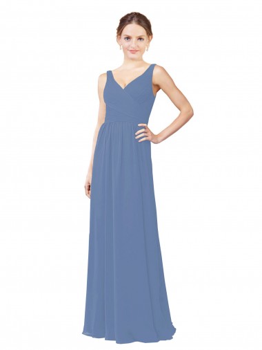 Sheath V-Neck Soft Chiffon Long Windsor Blue Bridesmaid Dress Sydney