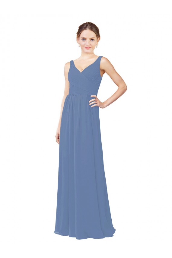 Sheath V-Neck Soft Chiffon Long Windsor Blue Bridesmaid Dress Sydney