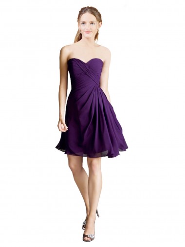 A-Line Strapless Soft Chiffon Knee Length Purple Bridesmaid Dress Sydney