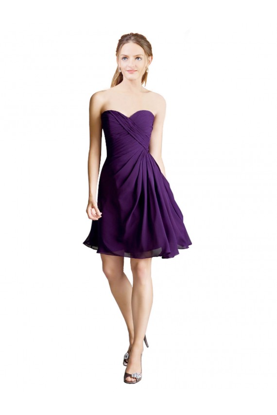 A-Line Strapless Soft Chiffon Knee Length Purple Bridesmaid Dress Sydney