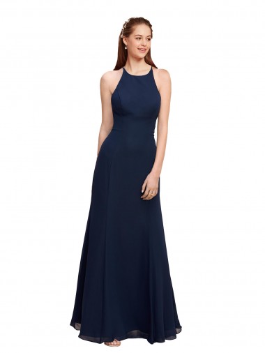 Mermaid High Neck Soft Chiffon Long Dark Navy Prom Dress / Bridesmaid Dress Sydney