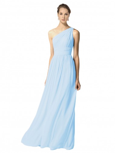 A-Line One Shoulder Soft Chiffon Long Light Sky Blue Bridesmaid Dress Sydney