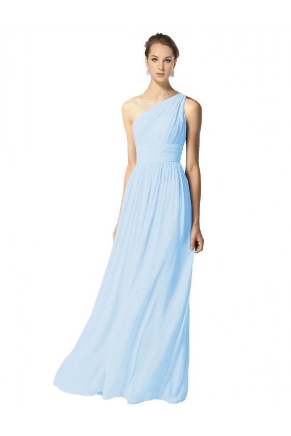 A-Line One Shoulder Soft Chiffon Long Light Sky Blue Bridesmaid Dress Sydney