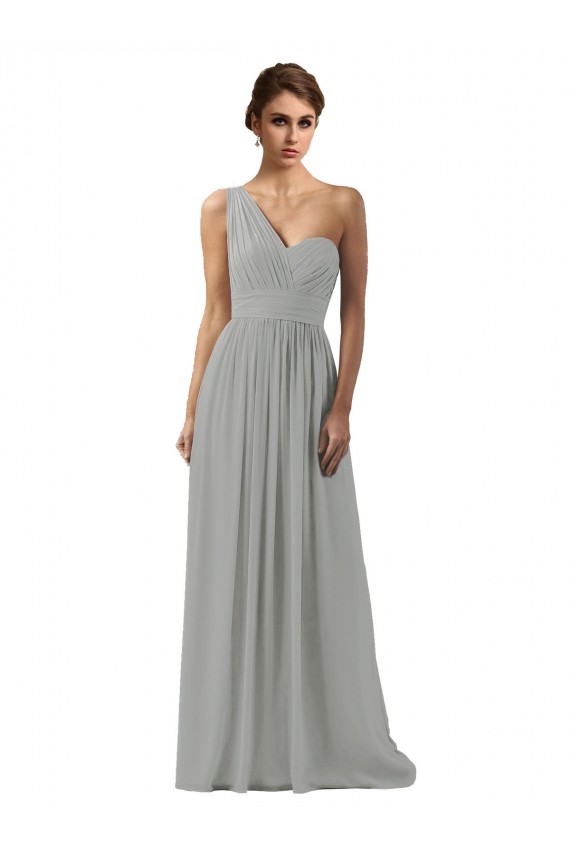 A-Line One Shoulder Soft Chiffon Long Silver Bridesmaid Dress Sydney