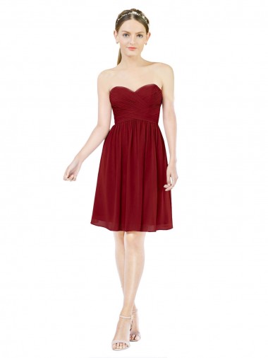 A-Line Sweetheart Soft Chiffon Knee Length Burgundy Bridesmaid Dress Sydney
