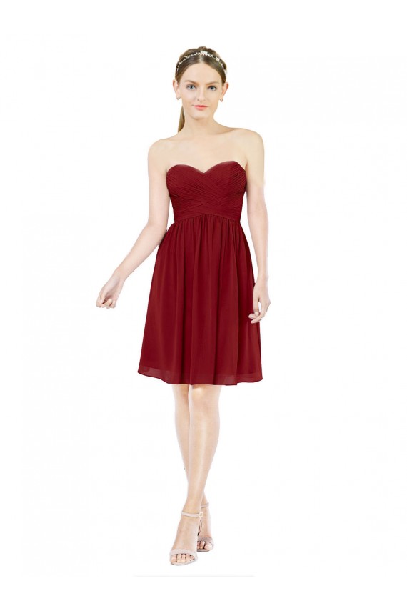 A-Line Sweetheart Soft Chiffon Knee Length Burgundy Bridesmaid Dress Sydney
