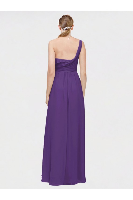 A-Line V-Neck Soft Chiffon Long Plum Purple High Low Bridesmaid Dress Sydney