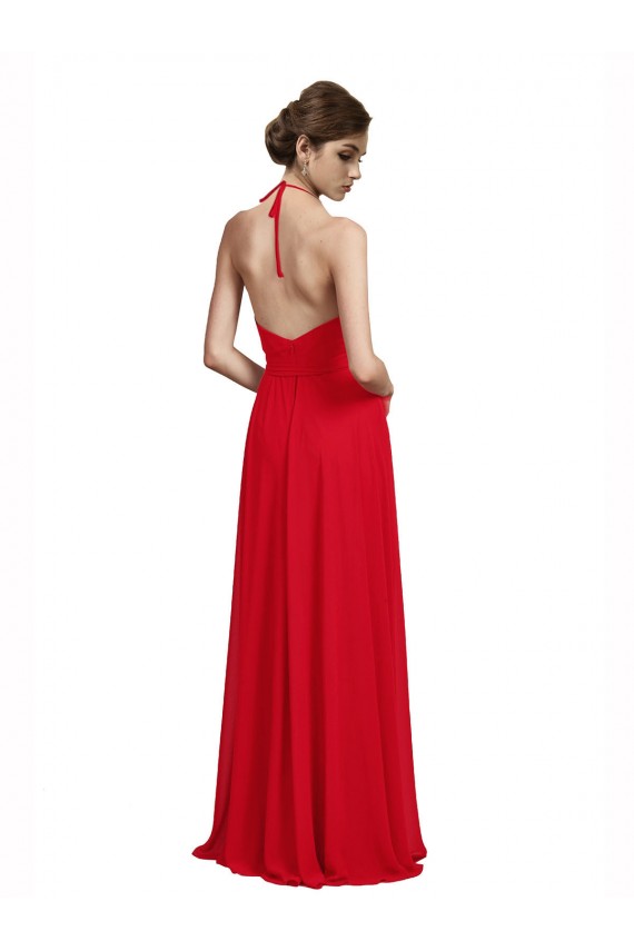 A-Line V-Neck Chiffon Long Red Bridesmaid Dress Sydney