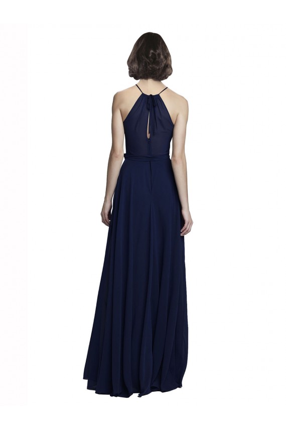 A-Line High Neck Chiffon Long Dark Navy Bridesmaid Dress / Evening Gowns Sydney