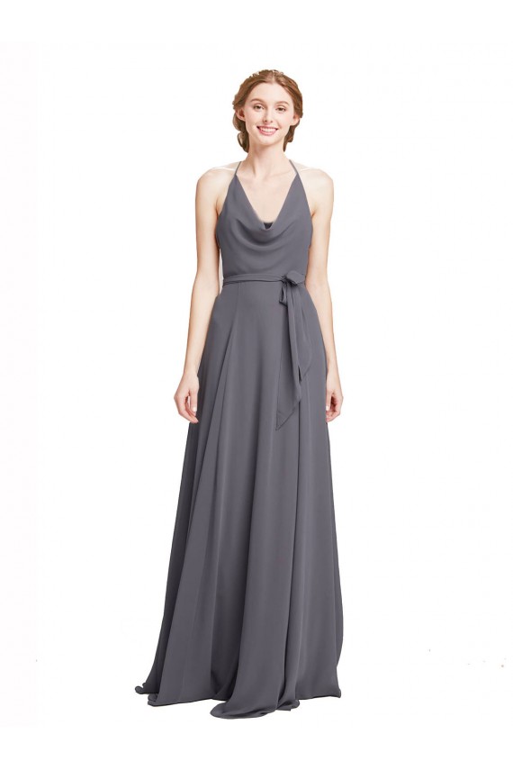 A-Line Halter Neck Soft Chiffon Long Slate Grey Bridesmaid Dress Sydney