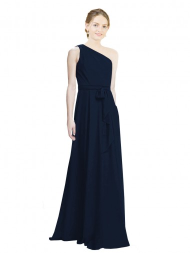 A-Line One Shoulder Soft Chiffon Long Dark Navy Bridesmaid Dress Sydney