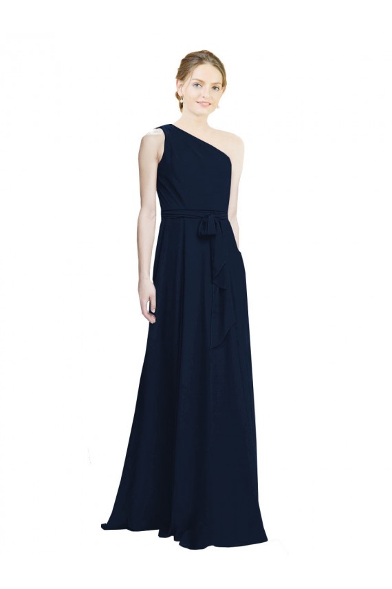 A-Line One Shoulder Soft Chiffon Long Dark Navy Bridesmaid Dress Sydney