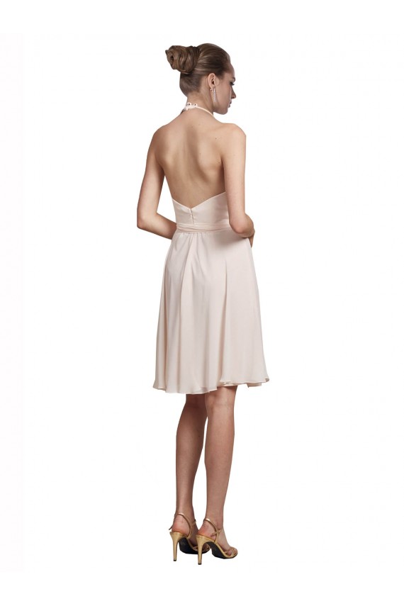 A-Line V-Neck Soft Chiffon Knee Length Cream Pink Bridesmaid Dress Sydney