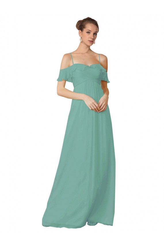 A-Line Spaghetti Straps Soft Chiffon Long Seaside Bridesmaid Dress Sydney