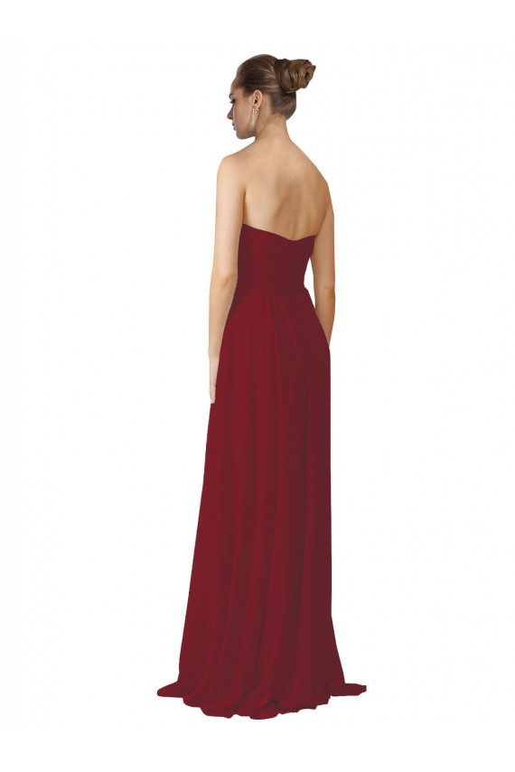 A-Line Strapless Soft Chiffon Long Burgundy Bridesmaid Dress Sydney