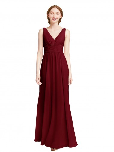 A-Line V-Neck Chiffon Long Burgundy Bridesmaid Dress / Evening Gowns Sydney