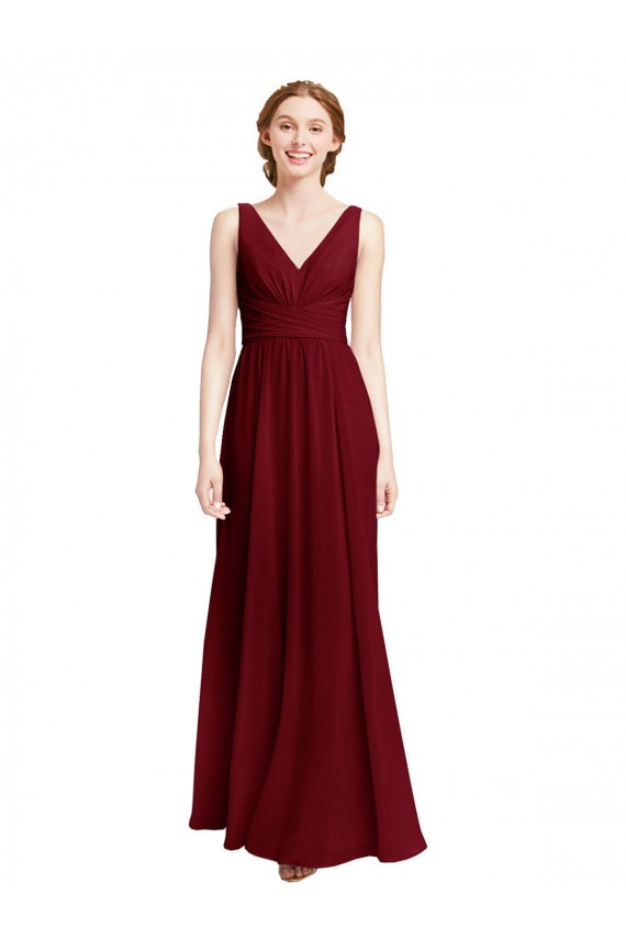 A-Line V-Neck Chiffon Long Burgundy Bridesmaid Dress / Evening Gowns Sydney