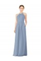 Sheath High Neck Soft Chiffon Long Dusty Blue Bridesmaid Dress Sydney