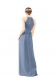 Sheath High Neck Soft Chiffon Long Dusty Blue Bridesmaid Dress Sydney
