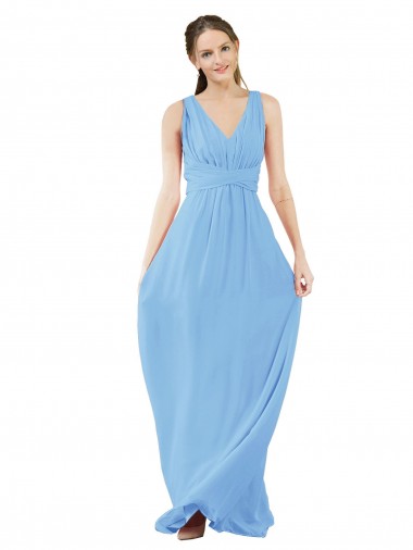 A-Line V-Neck Soft Chiffon Long Periwinkle Bridesmaid Dress Sydney
