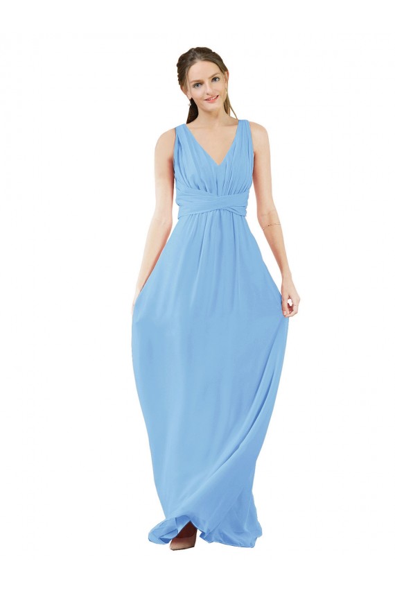 A-Line V-Neck Soft Chiffon Long Periwinkle Bridesmaid Dress Sydney