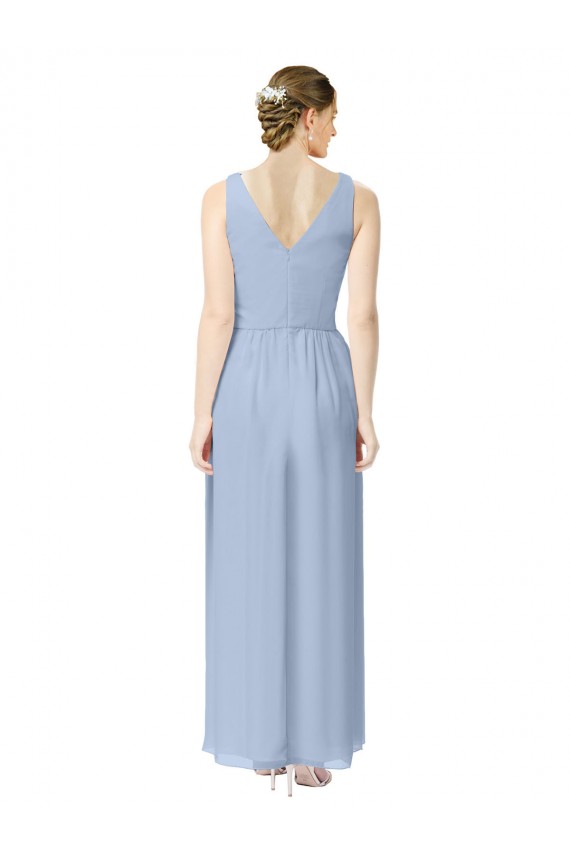 A-Line V-Neck Soft Chiffon Long Periwinkle Bridesmaid Dress Sydney