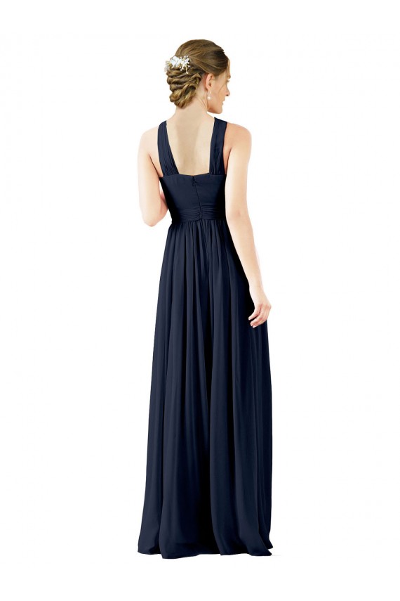 Princess V-Neck Chiffon Long Dark Navy Bridesmaid Gowns Sydney