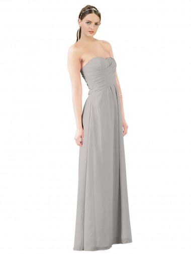 A-Line Strapless Soft Chiffon Long Oyster Silver Bridesmaid Dress Sydney