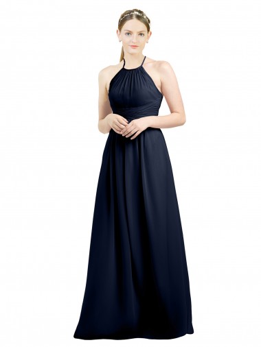 A-Line High Neck Soft Chiffon Long Dark Navy Evening Gowns / Bridesmaid Dress Sydney