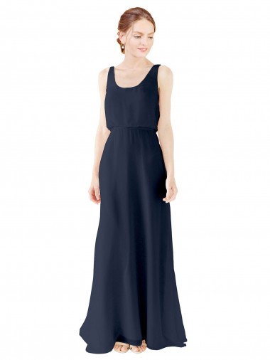 A-Line Scoop Neck Soft Chiffon Long Dark Navy Bridesmaid Dress Sydney