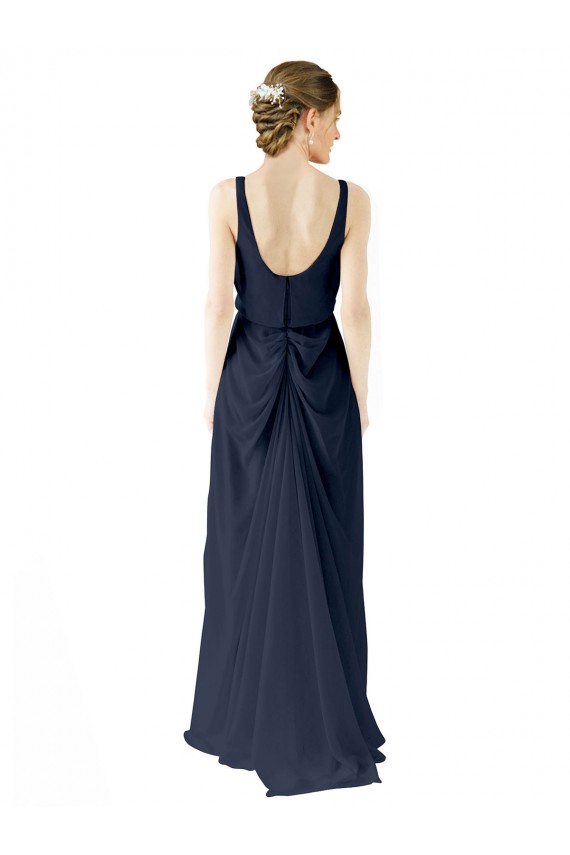 A-Line Scoop Neck Soft Chiffon Long Dark Navy Bridesmaid Dress Sydney