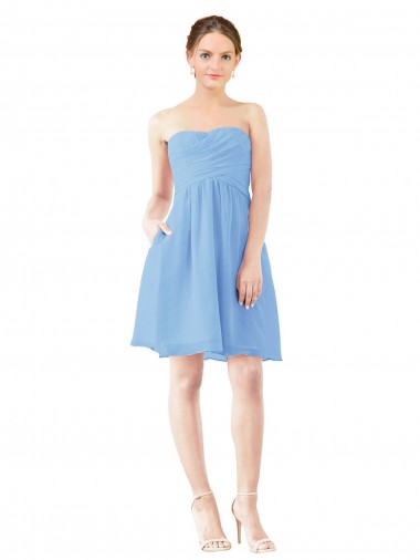 A-Line Strapless Soft Chiffon Knee Length Periwinkle Bridesmaid Dress Sydney