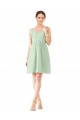 A-Line V-Neck Soft Chiffon Knee Length Sage Bridesmaid Dress Sydney