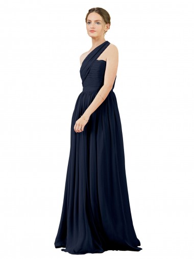 A-Line One Shoulder Chiffon Long Dark Navy Bridesmaid Dress / Evening Dress Sydney